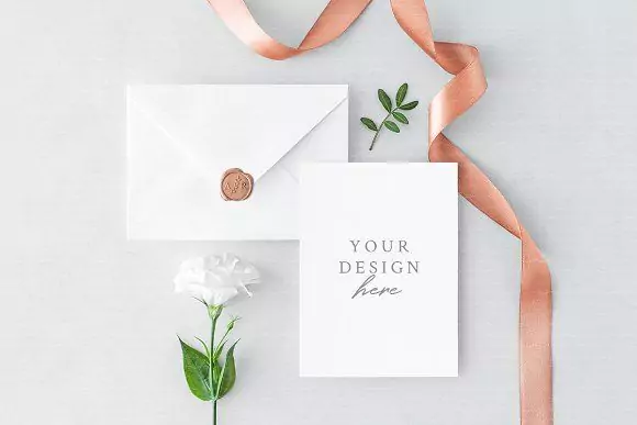 Beautiful White Invitation Cards with Silk Ribbon