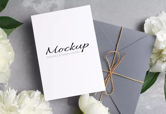Invitation or Greeting Card Mockup with White Flowers