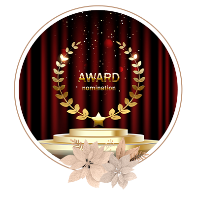 Background with red curtains golden podium the text of the award