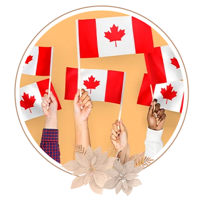 Hands waving flags of canada