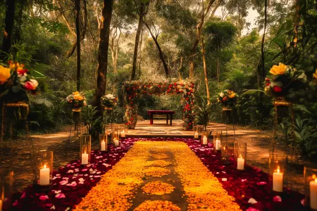 Forest wedding ceremony and decorations