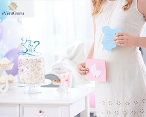 woman holding cards for Baby Shower party