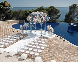 resort wedding venue decor near swimming pool